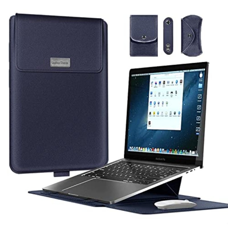 حافظة كمبيوتر محمول مقاس 13 بوصة لجهاز MacBook Air/Pro، حافظة رفيعة ذات وظيفة الوقوف مصنوعة من النايلون الأزرق الداكن مع امتصاص الصدمات وحماية من الخدوش - Image 1