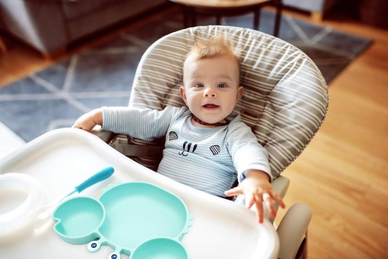 Linowos Silicone Suction Plate for Toddlers with Fork Spoon Set - Self Feeding Training Divided Plate Dish and Bowl for Baby and Toddler, Fits for Most Highchairs Trays (Cyan) - Image 5