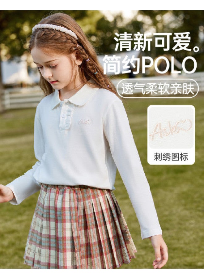 ASK JUNIOR Girls' Long Sleeve T-shirt 2025 Autumn Versatile Children's Running Sport Polo Shirt - Image 1
