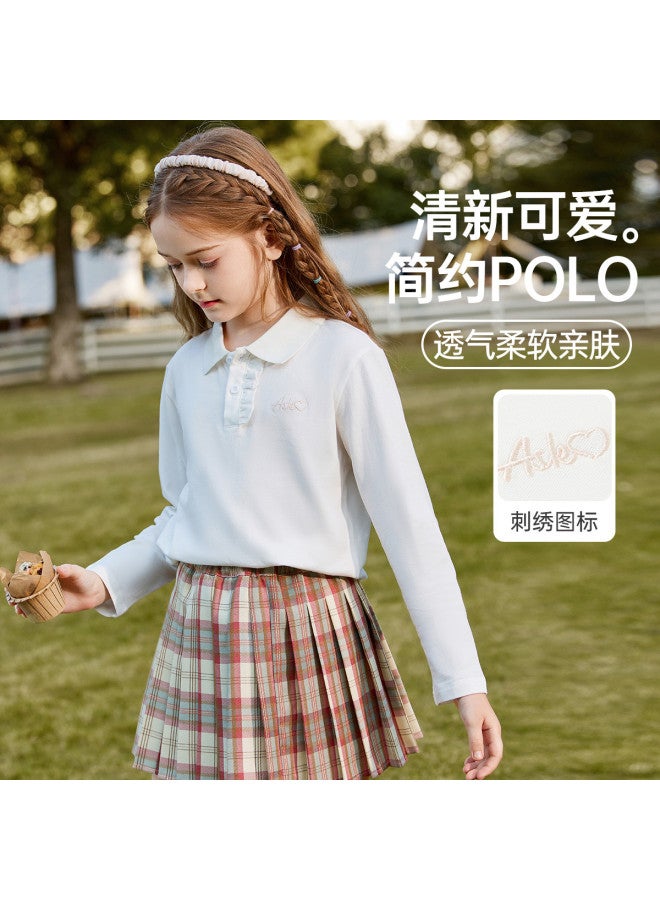 ASK JUNIOR Girls' Long Sleeve T-shirt 2025 Autumn Versatile Children's Running Sport Polo Shirt - Image 2