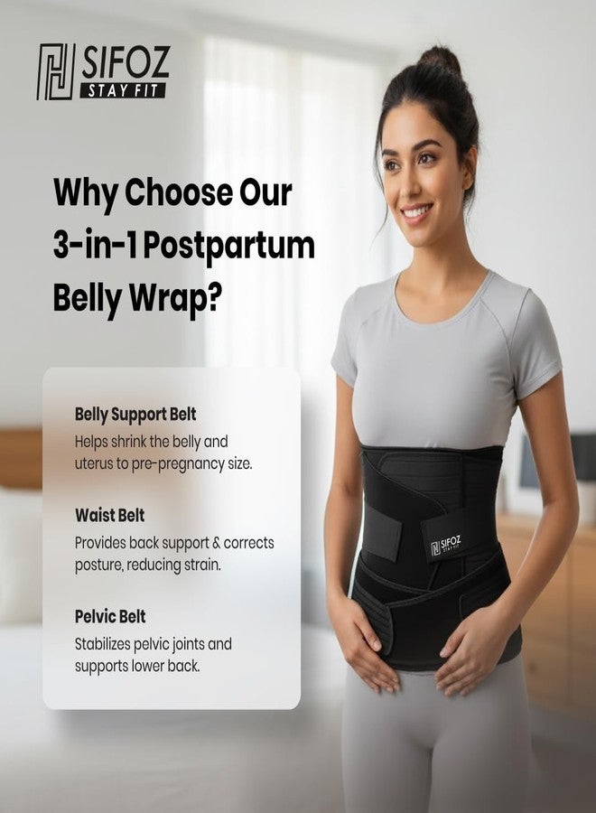 Sifoz 3 in 1 Postpartum Support - Recovery Belly Belt Free Size Abdominal Support for post Delivery, Slimming Waist, Lower Back Pain, Tummy Reduction Belt For Belly After Delivery C-Section (Black) - Image 2