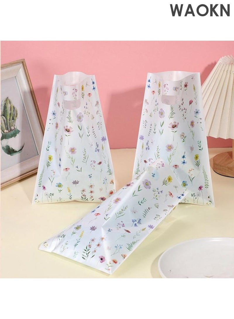 WAOKN 100pcs Adorable Flower Gift Packaging Bag, Small Gift Packaging,Plastic bags, baking packaging bags, tote bags, candy cookies with gift bags,Flower bags with Handles ,Treat Candy Bags for Birthday, Wedding, Party Supplies. - Image 5