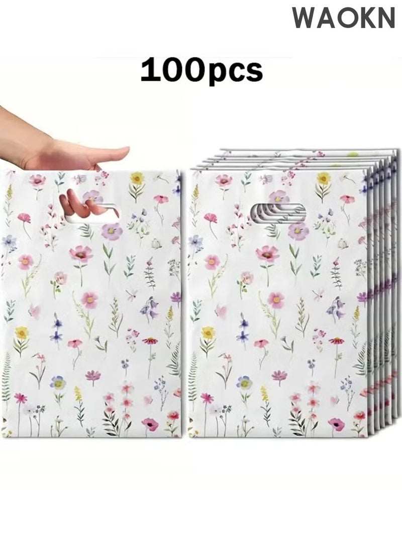 WAOKN 100pcs Adorable Flower Gift Packaging Bag, Small Gift Packaging,Plastic bags, baking packaging bags, tote bags, candy cookies with gift bags,Flower bags with Handles ,Treat Candy Bags for Birthday, Wedding, Party Supplies. - Image 3