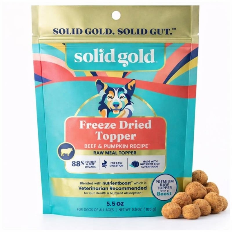 Solid Gold Freeze Dried Dog Food - W/Real Beef, Pumpkin & Superfoods - Freeze Dried Raw Dog Food Toppers for Picky Eaters to Serve as a Nutrient-Dense Meal Topper or High Protein Treats - 5.5oz - Image 1