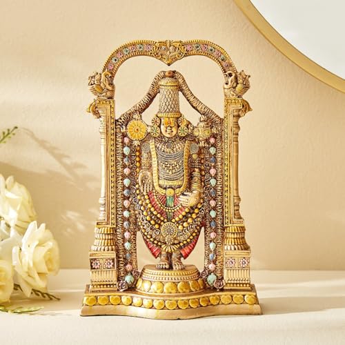 Karigaari India Lord Venkateswara Balaji Idol | 8-Inch Resin Tirupati Balaji Statue with Antique Finish | Home Decor Showpiece | Pooja Room Decor - Image 1