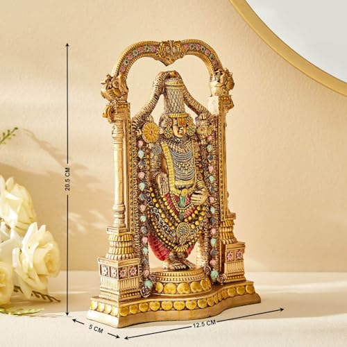Karigaari India Lord Venkateswara Balaji Idol | 8-Inch Resin Tirupati Balaji Statue with Antique Finish | Home Decor Showpiece | Pooja Room Decor - Image 4