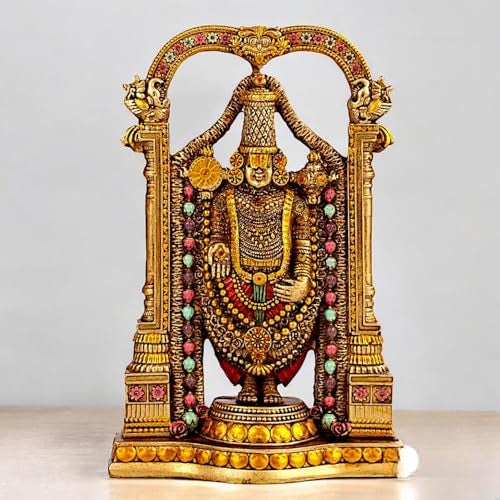Karigaari India Lord Venkateswara Balaji Idol | 8-Inch Resin Tirupati Balaji Statue with Antique Finish | Home Decor Showpiece | Pooja Room Decor - Image 2