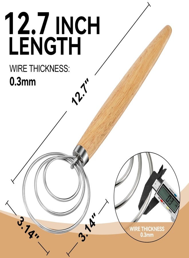 ANMIOU Danish Dough Whisk Dutch Bread Mixer Stainless Steel Hook Wooden Handle Baking Tools for Sourdough Pizza Pastry Cake Batter Making - Image 2