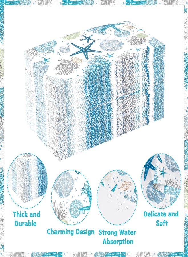 Grencian 100Pcs Sea Guest Napkins 3 Ply Disposable Hand Towels for Bathroom Beach Summer Napkins Starfish Seashell Coral Disposable Paper Napkins Paper Guest Towel for Bathroom Wedding Baby Shower - Image 3