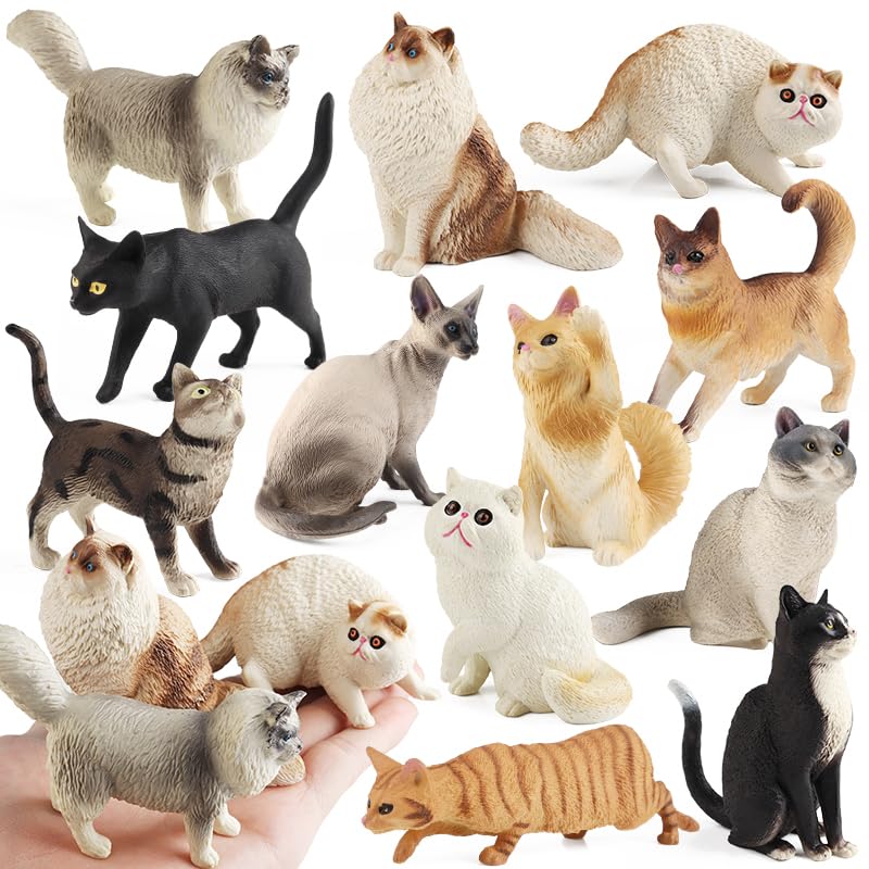 EOIVSH 12PCS Cat Figurines SetRealistic Cat Figure Toys Kitten Toys Cake Topper Christmas Birthday Gift for Kids Boys Girls - Image 1