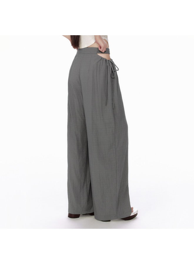 EPTISON Wide Leg Pants For Women - Summer Retro Casual Elastic Waist With Hollow-out Drawstring Design Loose Floor-length Trousers - Image 5