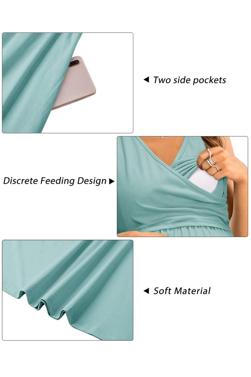 OUGES Womens Midi Nursing Maternity Dresses for Photoshoot Baby Shower Pregnancy Dress(Gray Blue,M) - Image 5