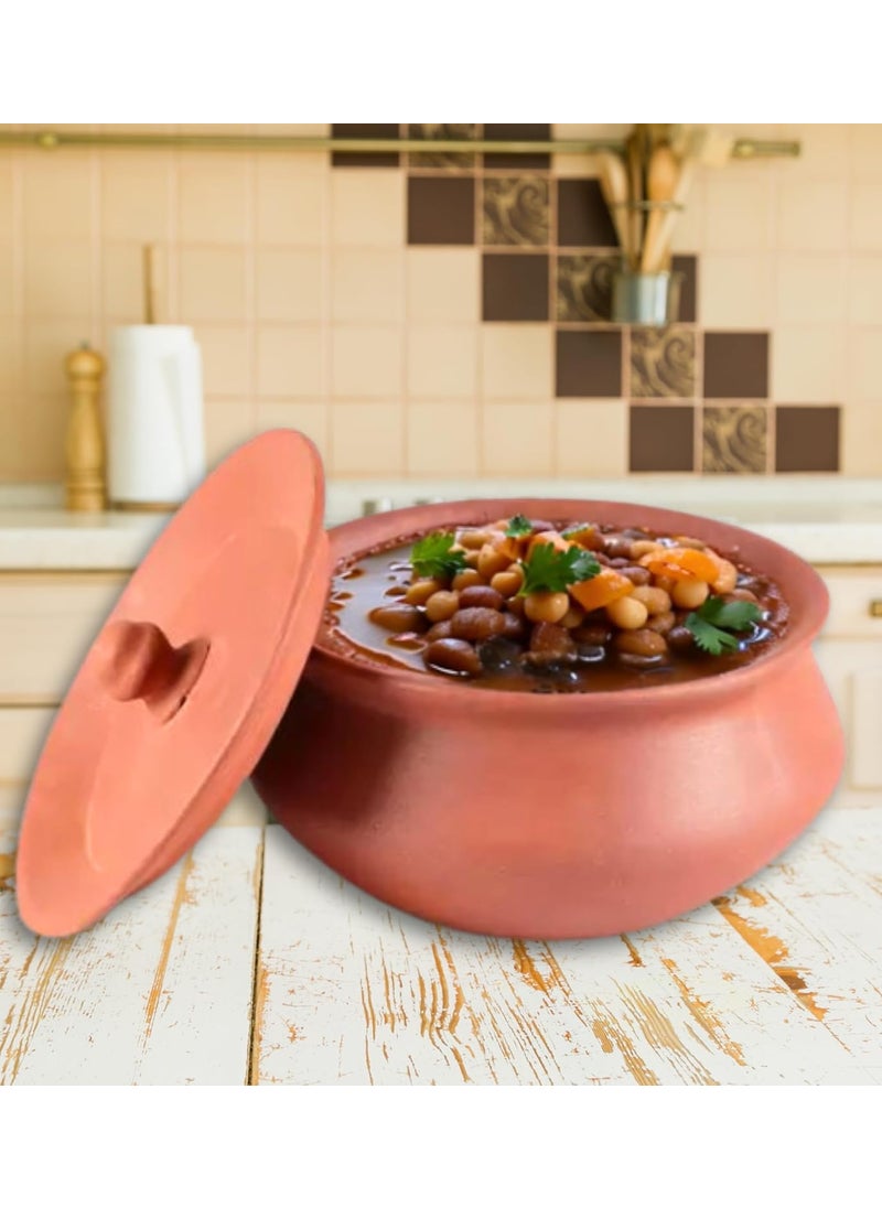 Terra Charms Terra Charms Terracotta Clay Pot with 700ML Capacity Hand Craft Making For CholeHandi for Kitchen Light Weight Curd Bowl with Lid for Cooking Pack of 1 Brown Color  - Image 1