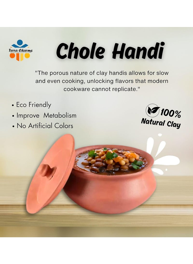 Terra Charms Terra Charms Terracotta Clay Pot with 700ML Capacity Hand Craft Making For CholeHandi for Kitchen Light Weight Curd Bowl with Lid for Cooking Pack of 1 Brown Color  - Image 2