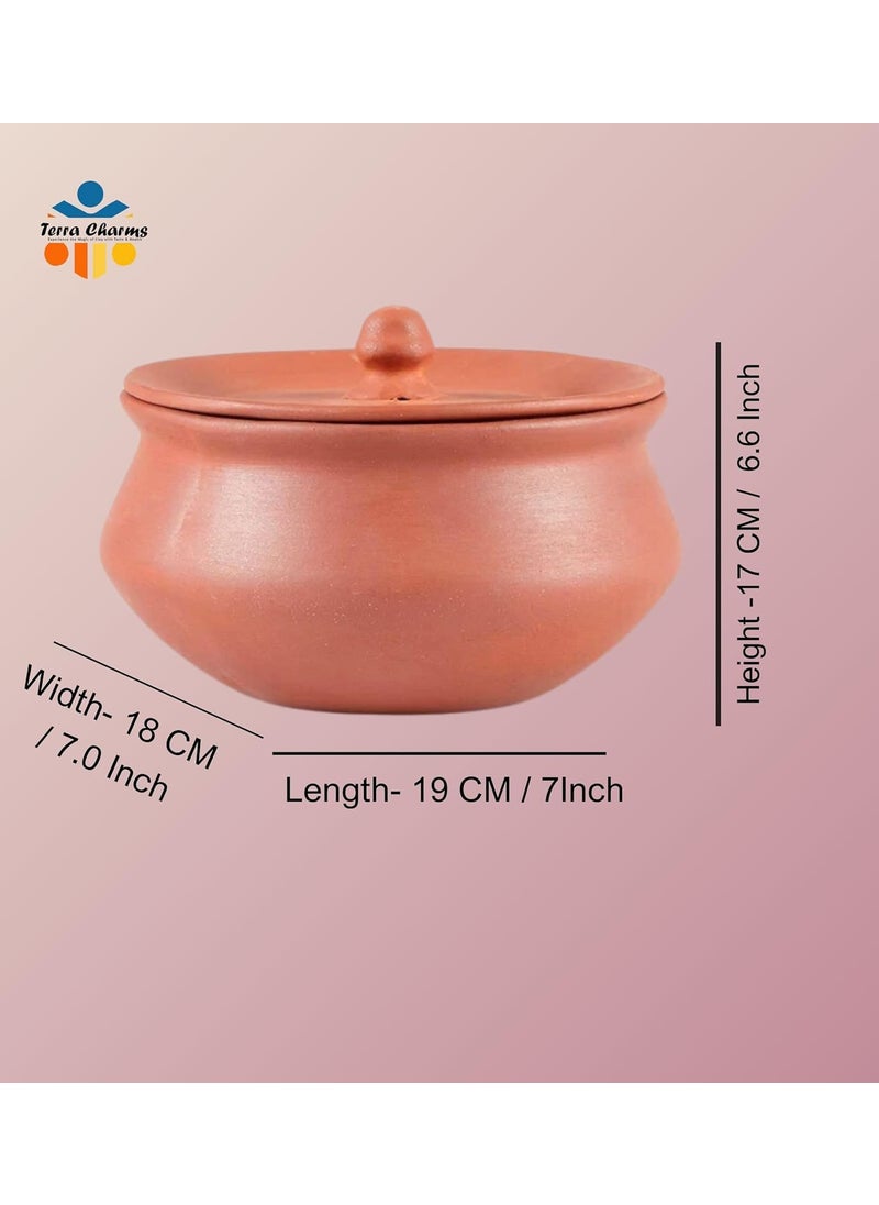 Terra Charms Terra Charms Terracotta Clay Pot with 700ML Capacity Hand Craft Making For CholeHandi for Kitchen Light Weight Curd Bowl with Lid for Cooking Pack of 1 Brown Color  - Image 3