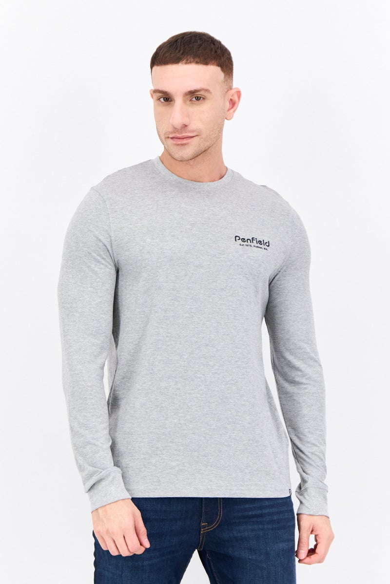 Penfield Men Crew Neck Long Sleeves Brand Logo T-Shirt, Grey - Image 1