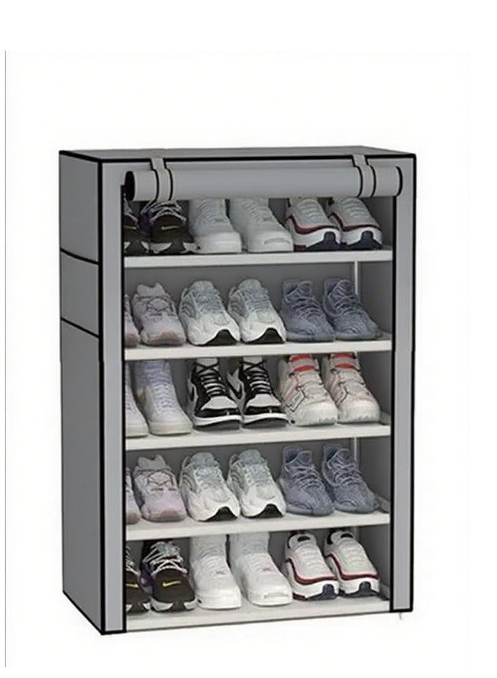 Generic Shoe Rack With Lid, 6-Layer Shoe Rack To Store Multiple Pairs Of Shoes And Boots, Large Shoe Storage Rack Space Saving Vertical Shoe Rack Wardrobe, Front Door Entrance, Dormitory, Garage, Gray  - Image 2