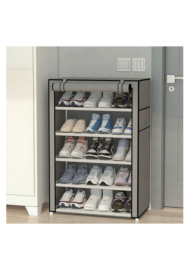 Generic Shoe Rack With Lid, 6-Layer Shoe Rack To Store Multiple Pairs Of Shoes And Boots, Large Shoe Storage Rack Space Saving Vertical Shoe Rack Wardrobe, Front Door Entrance, Dormitory, Garage, Gray  - Image 1