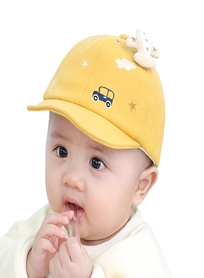 EvoNest Kids Cap, Aeroplane Appliqued Bus Patch Embroidered Beanie Cap for 12 Months Kids (Yellow) - Image 1