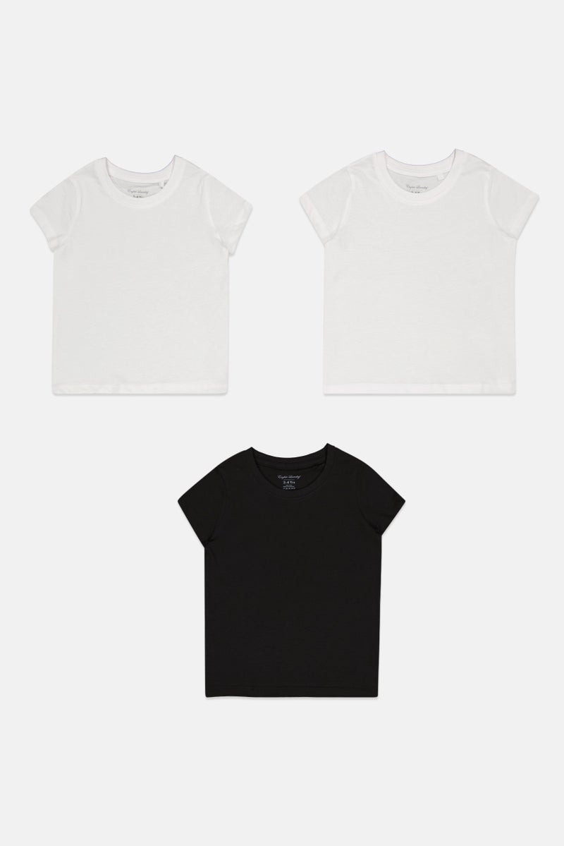 English Laundry Toddlers Girl 3 Packs Crew Neck Short Sleeves Solid T-Shirt Set, Multicolor - Image 3