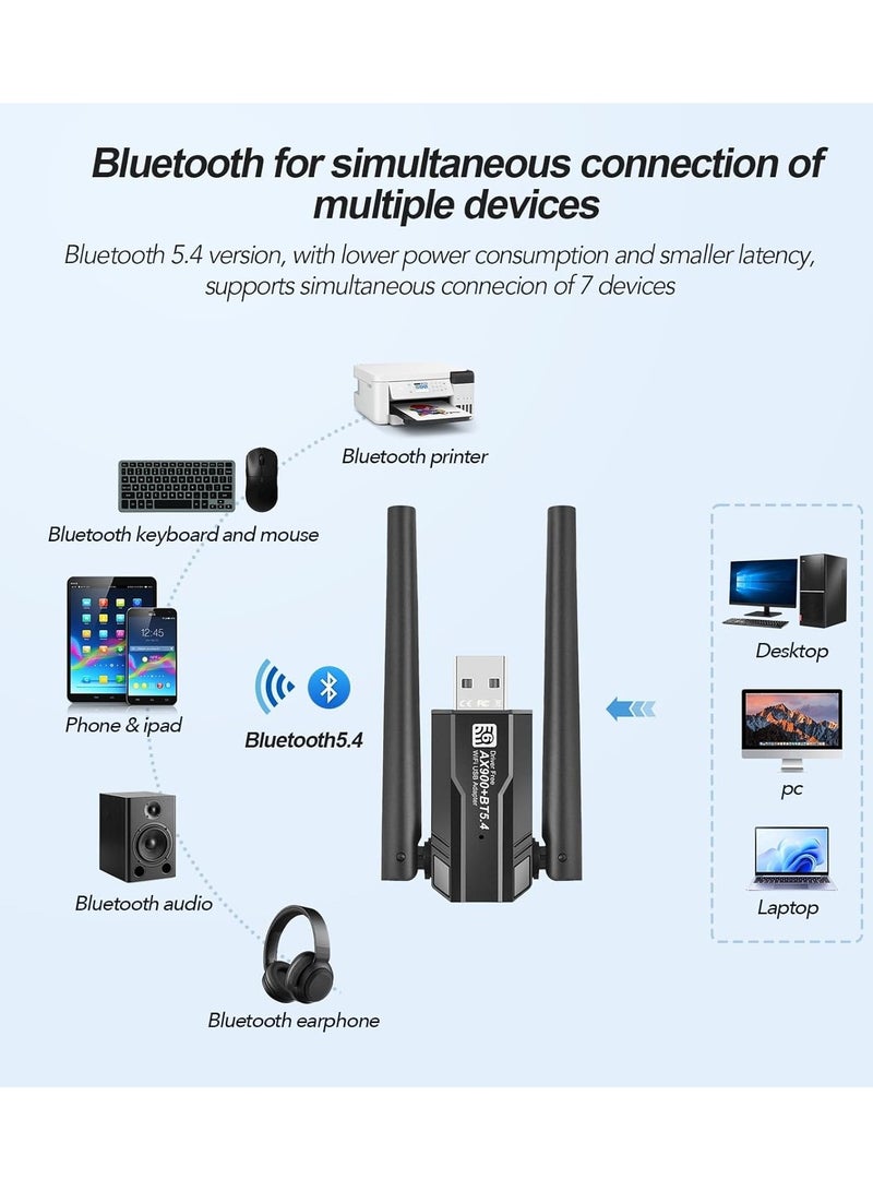 VKL Wireless USB WiFi Adapter for PC, USB WiFi 6 Adapter Bluetooth 5.4, AX900M Dual Band 5/2.4Ghz, Wireless Adapter for Desktop Computer Network Adapters, with 5dBi Antenna, with Windows 7/10/11 - Image 3