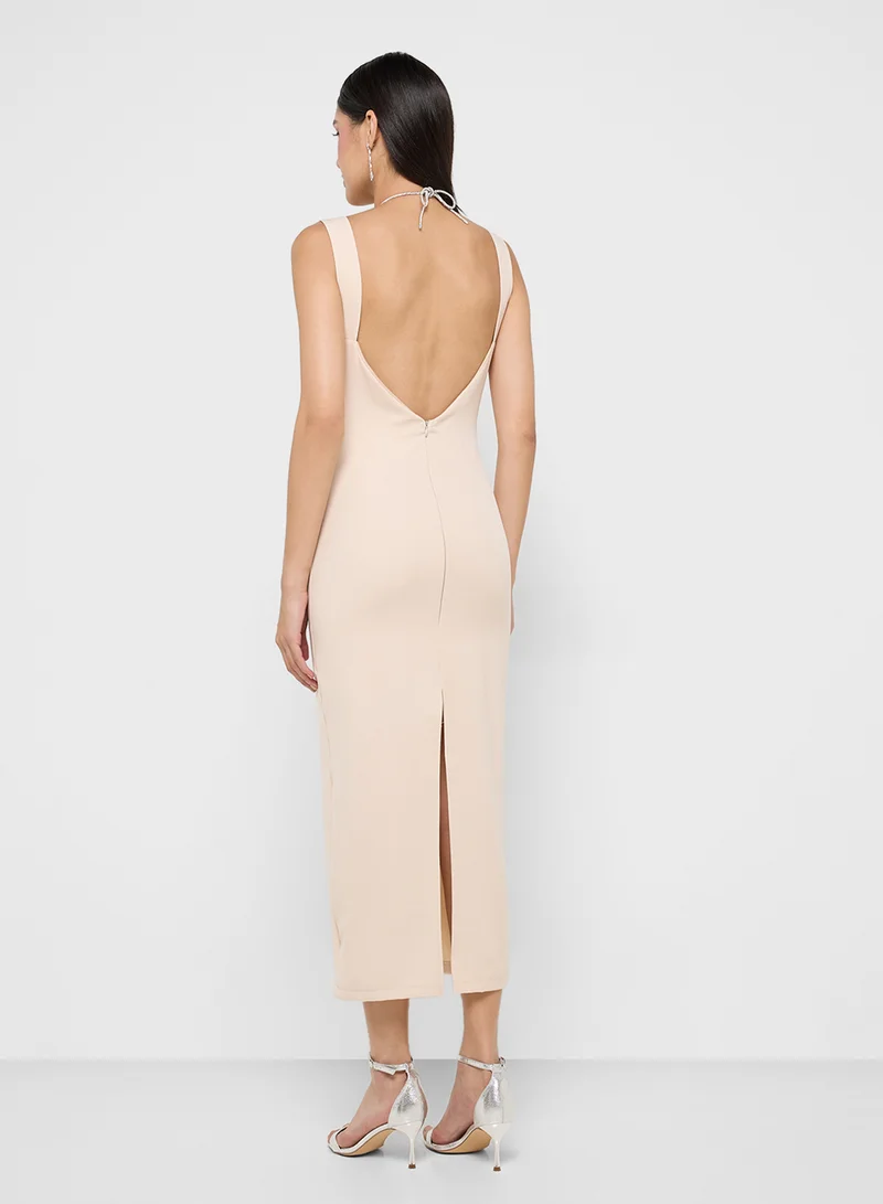 جينجر بوتيك Rhinestone Trim Midi Dress