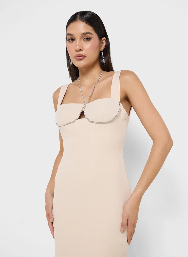 Ginger Boutique Rhinestone Trim Midi Dress