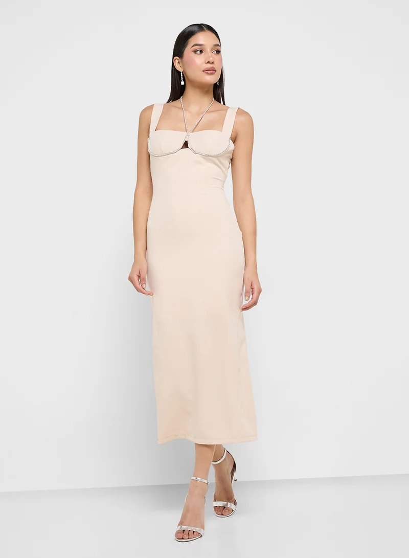 Ginger Boutique Rhinestone Trim Midi Dress
