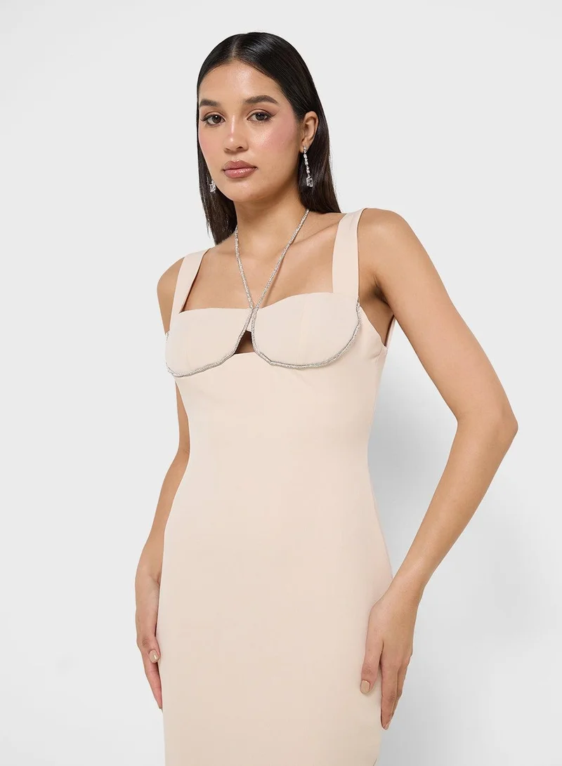 Ginger Boutique  Rhinestone Trim Midi Dress for Women | Best Price UAE