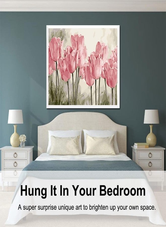 TREXEE Pink Tulip Flower DIY Oil Painting Paint by Numbers Kit for Kids and Adults Beginners Linen Oil Canvas Pre-Printed Canvas with Brushes and Pigment, DIY Color Oil Painting Acrylic Paints Paint By Number kit (No Frame)(16x20inch) - Image 4