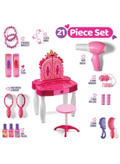 Pretend Play Girls Vanity Set With Mirror And Stool 21 Pcs Kids Makeup Vanity Table Set With Lights And Sounds Includes Fashion Hair & Makeup Accessories - pzsku/ZE0E9B33A0A296489C7B4Z/45/_/1724129383/eeda0967-16fe-4ee9-9bf7-5da77949158c