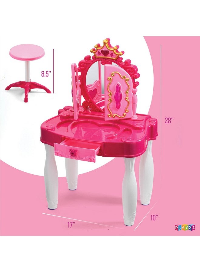 Play22 Pretend Play Girls Vanity Set With Mirror And Stool 21 Pcs Kids Makeup Vanity Table Set With Lights And Sounds Includes Fashion Hair & Makeup Accessories  - Image 5