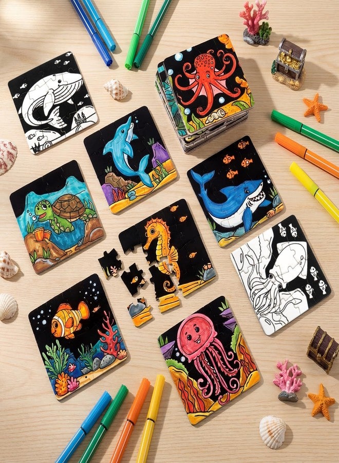 Realspring 24 Pack Fuzzy Velvet Sea Animal Color Make Your Own Jigsaw Puzzles for Kids Coloring DIY Craft Artwork Puzzles Ocean Party Favor Exchange Gift for Toddler Children Classroom Education Toy - Image 3