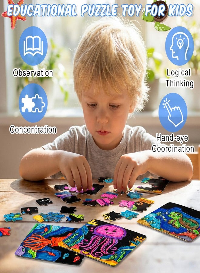 Realspring 24 Pack Fuzzy Velvet Sea Animal Color Make Your Own Jigsaw Puzzles for Kids Coloring DIY Craft Artwork Puzzles Ocean Party Favor Exchange Gift for Toddler Children Classroom Education Toy - Image 4