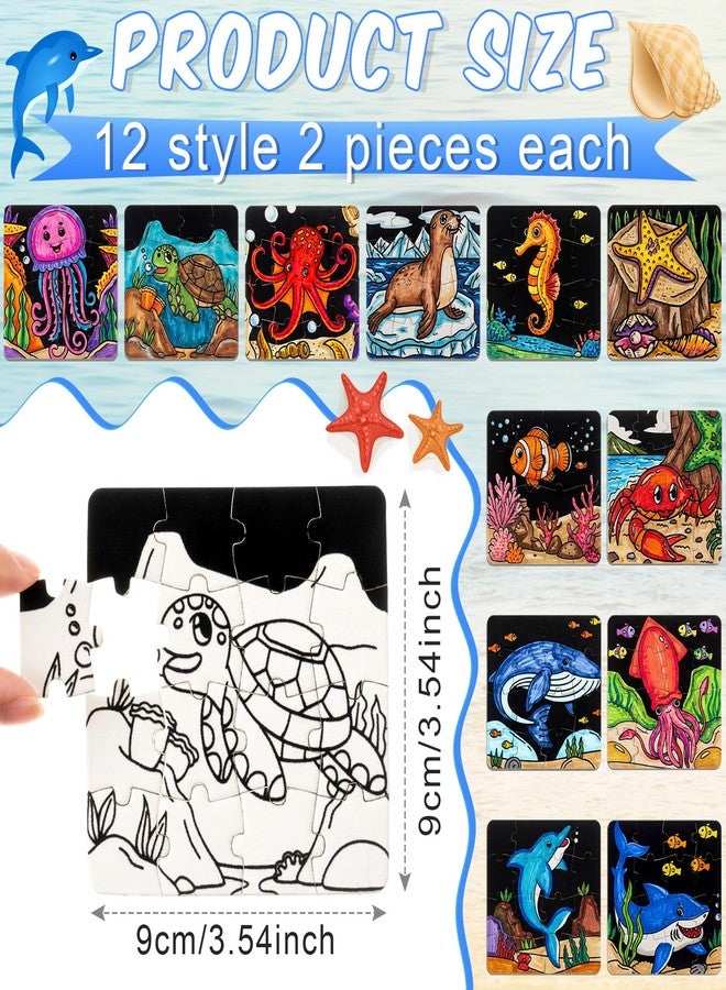 Realspring 24 Pack Fuzzy Velvet Sea Animal Color Make Your Own Jigsaw Puzzles for Kids Coloring DIY Craft Artwork Puzzles Ocean Party Favor Exchange Gift for Toddler Children Classroom Education Toy - Image 2