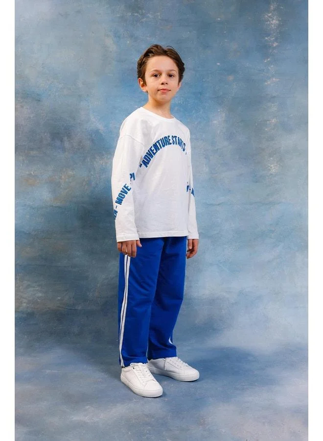 Perendi Boys' Adventure Printed Long Sleeve T-Shirt & Jogger Set.