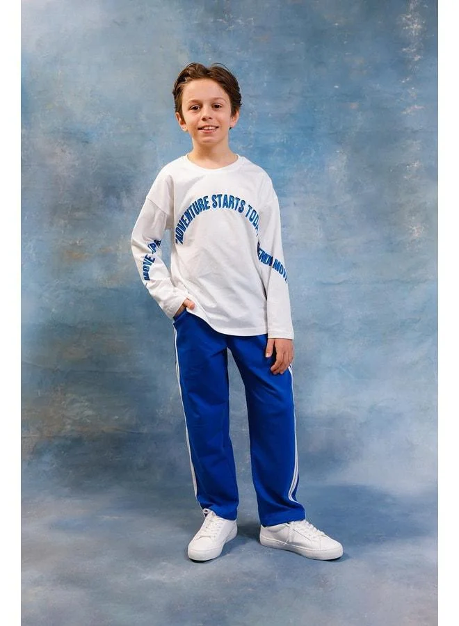 Perendi Boys' Adventure Printed Long Sleeve T-Shirt & Jogger Set.