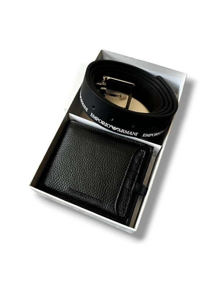 armani Emporio Armani Men's Leather Belt and Wallet Set - Black  - Image 1