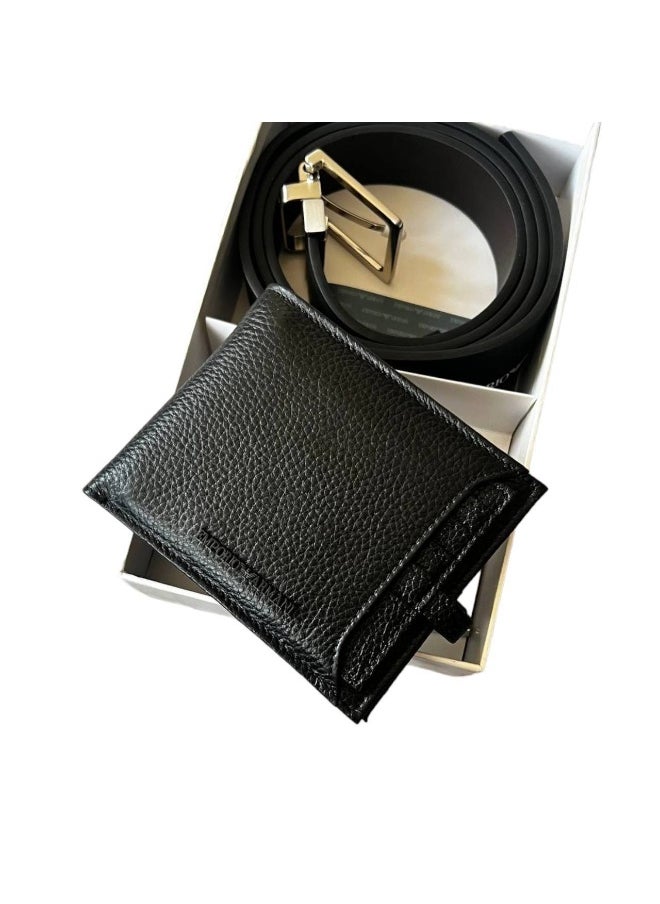 armani Emporio Armani Men's Leather Belt and Wallet Set - Black  - Image 2