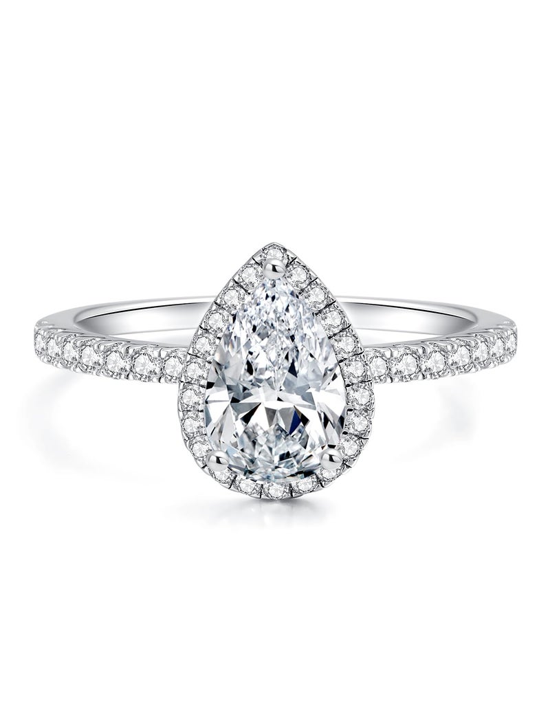 IMOLOVE Pear Shaped Engagement Ring, Moissanite Rings for Women 2CT D Color VVS1 Clarity Teardrop Halo Promise Rings in Sterling Silver with 18K Gold Plated Size 7 - Image 1