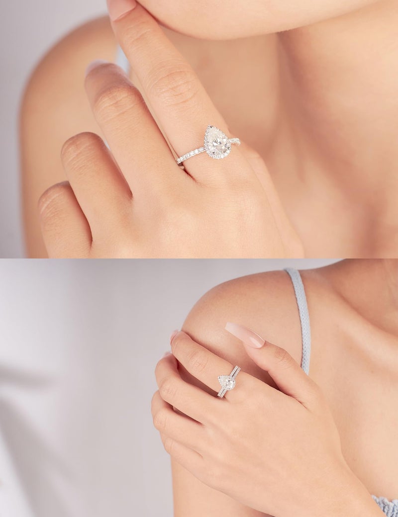 IMOLOVE Pear Shaped Engagement Ring, Moissanite Rings for Women 2CT D Color VVS1 Clarity Teardrop Halo Promise Rings in Sterling Silver with 18K Gold Plated Size 7 - Image 4
