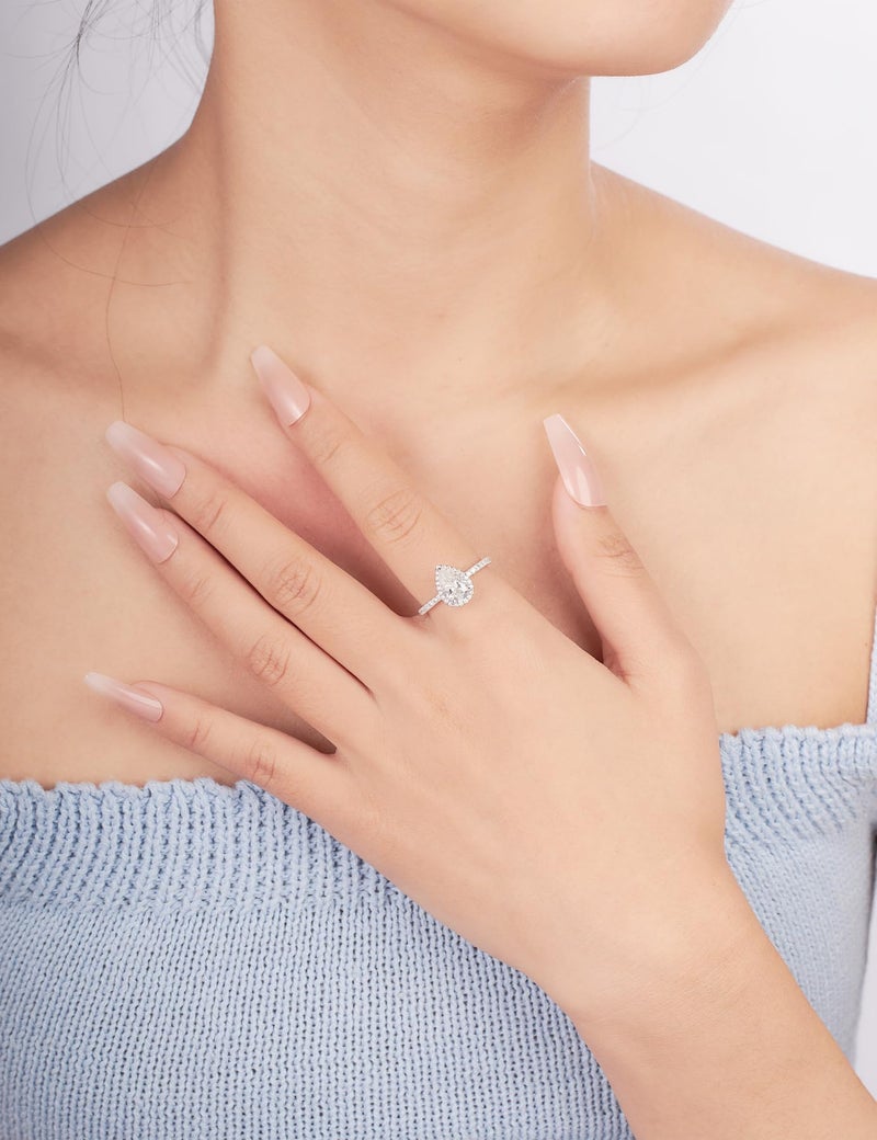 IMOLOVE Pear Shaped Engagement Ring, Moissanite Rings for Women 2CT D Color VVS1 Clarity Teardrop Halo Promise Rings in Sterling Silver with 18K Gold Plated Size 7 - Image 5