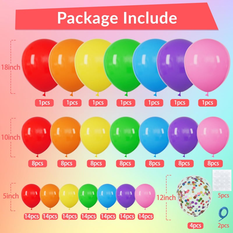 KUULBELA 162 Pcs Colorful Rainbow Balloons Arch Kit, Diffrent Size Rainbow Balloon Garland, Globos De Colores for Party Decoration Birthday Party Supplies. - Image 2