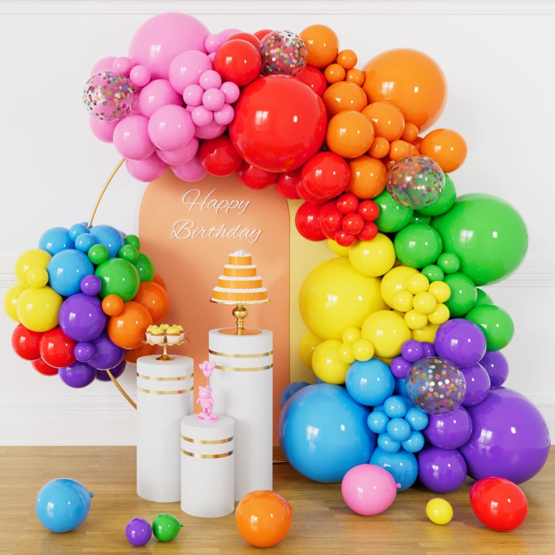 KUULBELA 162 Pcs Colorful Rainbow Balloons Arch Kit, Diffrent Size Rainbow Balloon Garland, Globos De Colores for Party Decoration Birthday Party Supplies. - Image 1