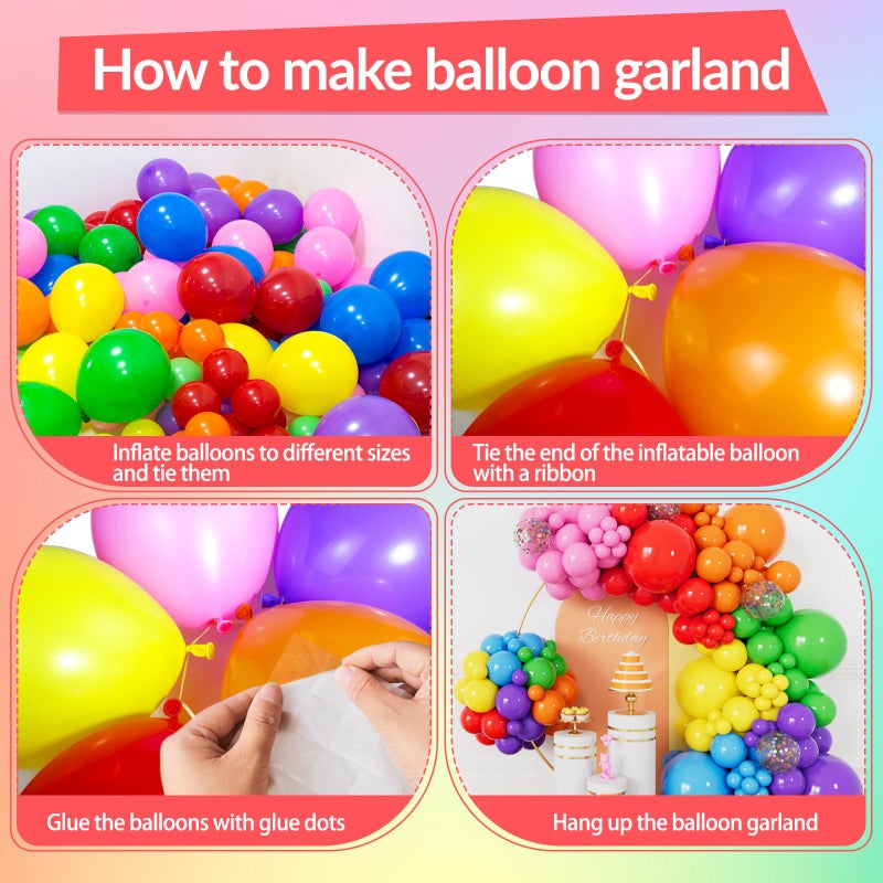 KUULBELA 162 Pcs Colorful Rainbow Balloons Arch Kit, Diffrent Size Rainbow Balloon Garland, Globos De Colores for Party Decoration Birthday Party Supplies. - Image 4
