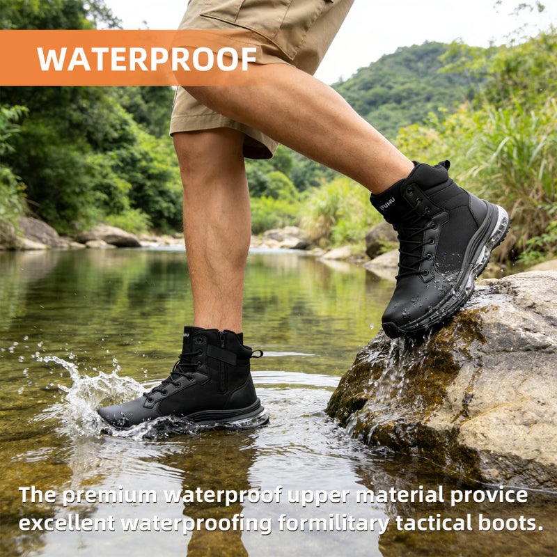 KEFUWU Military Tactical Boots Men 6 Inches Waterproof Lightweight Combat Boots Side-Zip Durable Work Hiking Shoes Cushion Support(12 Men,Black) - Image 3