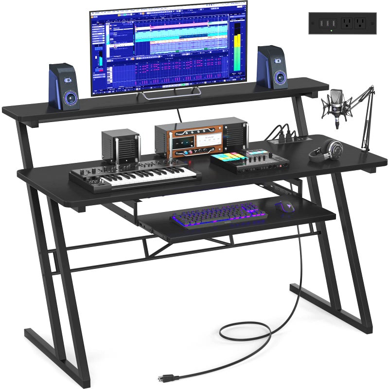 Armocity 47 Music Desk with Power Outlet  Studio Workstation for Music Recording Black