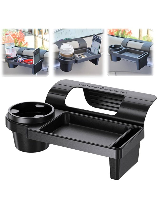 Car Window Storage Tray with Cup Holder, Multifunctional Door Side Hanging Organizer, Black - Image 1