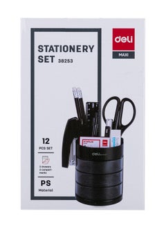 Deli Deli E38253 3-Drawer Plastic Stationery Set - 86x86x103mm, 3 Compartments, Holds 12 Accessories, Black, 1PCS/Color Box  - Image 5