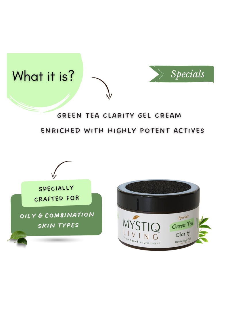 Mystiq Living Green Tea Clarity Acne Gel Cream for Anti Acne Pimple Scar Removal Cream Skin Clarifying Day Night Gel Moisturizer for Oily Skin 50GM - Image 2